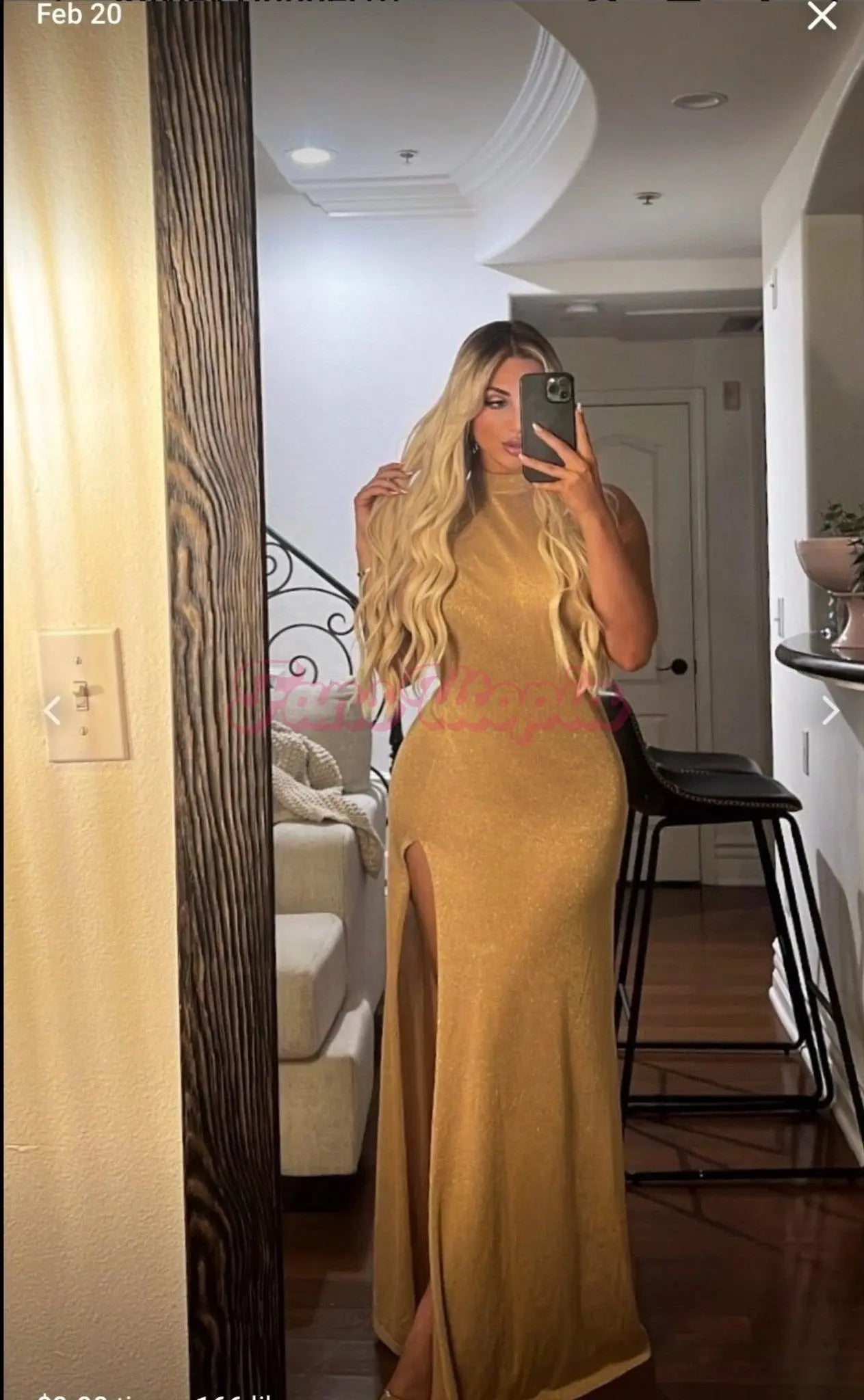 Kayley Gunner Gold High Slit Dress Kayley Gunner