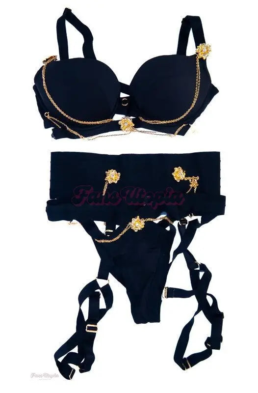 Kayley Gunner HB Black Floral Chain Lingerie Set Kayley Gunner