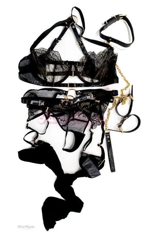 Kayley Gunner HB Black Gold Complete Lingerie Set 2 Panties + Leash Kayley Gunner