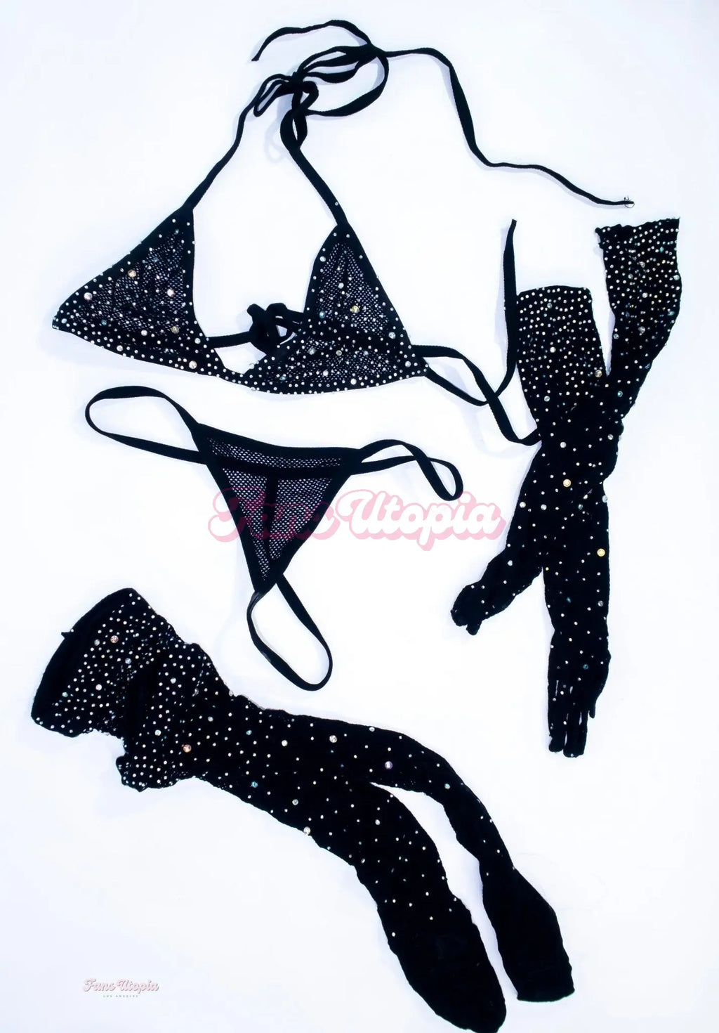 Kiki Klout Black Meshed Rhinestoned Lingerie Set Kiki Klout