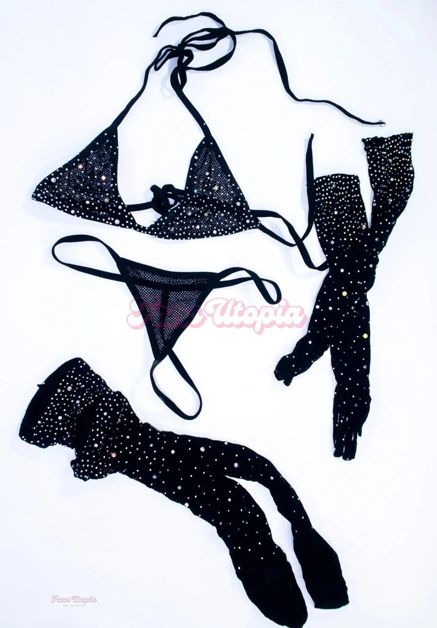 Kiki Klout Black Meshed Rhinestoned Lingerie Set Kiki Klout