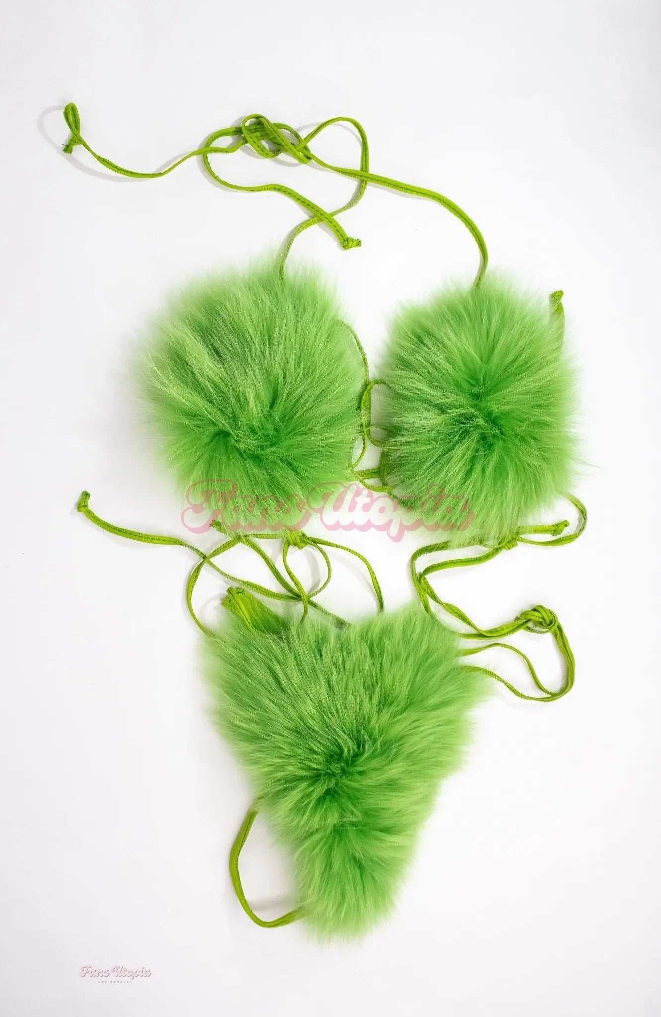 Kiki Klout Furry Green Leather Bikini Set Kiki Klout