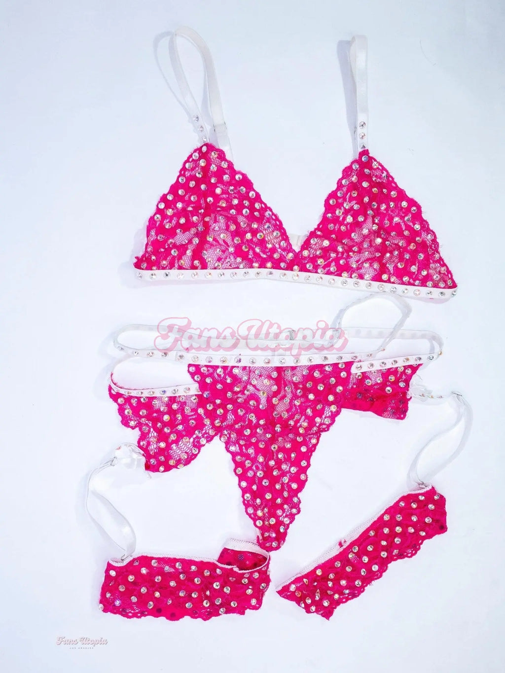 Kiki Klout Pink & White Rhinestone Mesh Lingerie Set Kiki Klout