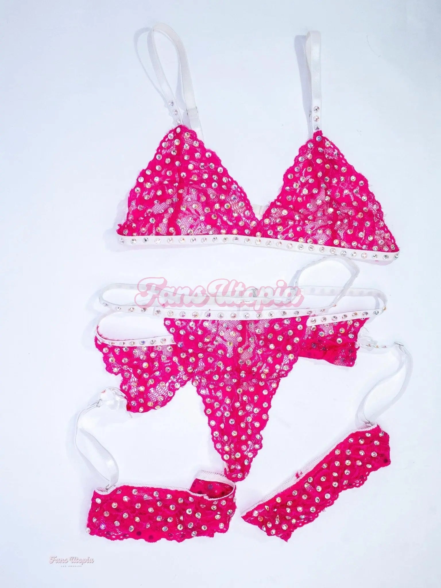 Kiki Klout Pink & White Rhinestone Mesh Lingerie Set Kiki Klout