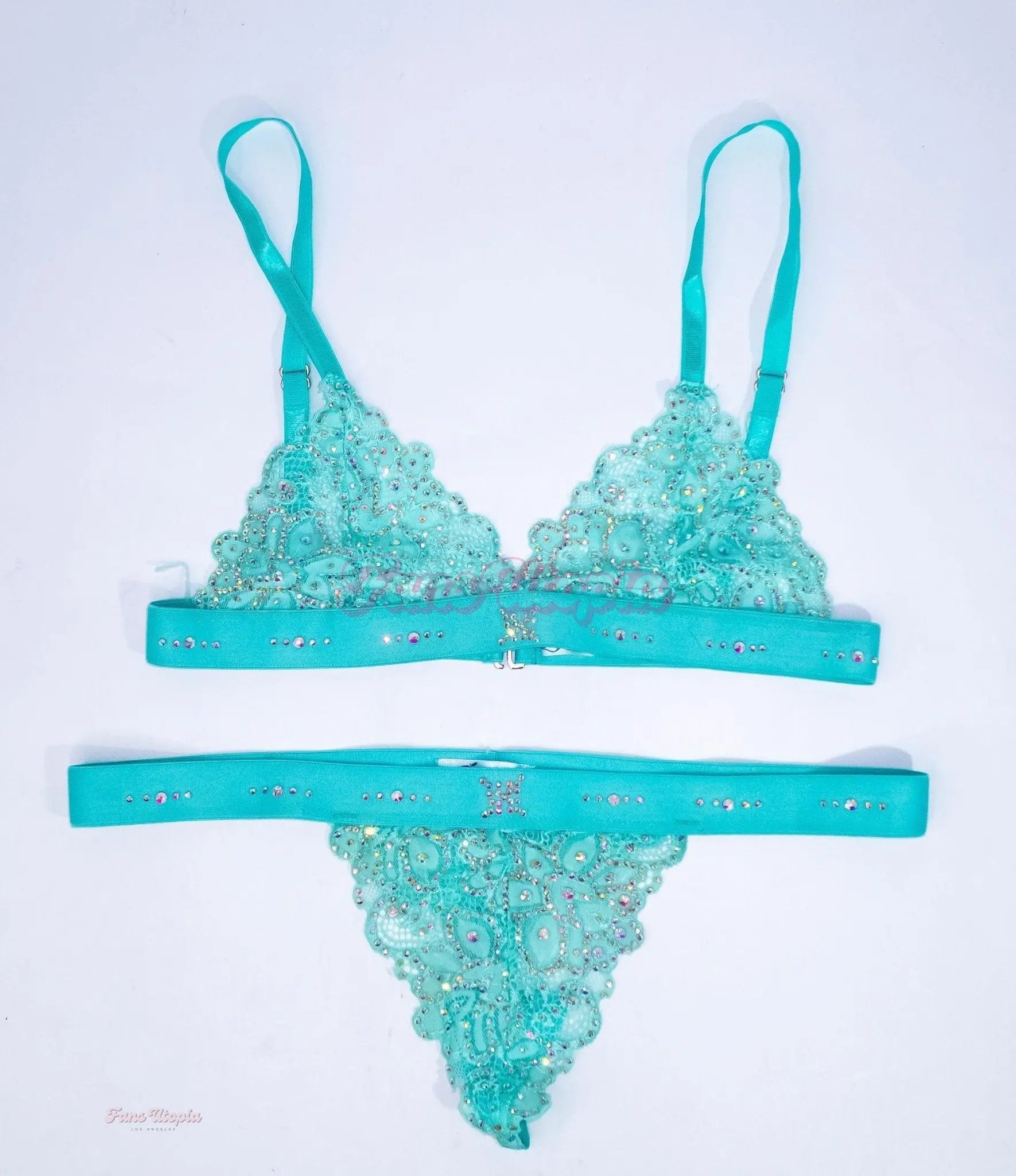 Kiki Klout Teal Rhinestoned Bralette & Panties Kiki Klout