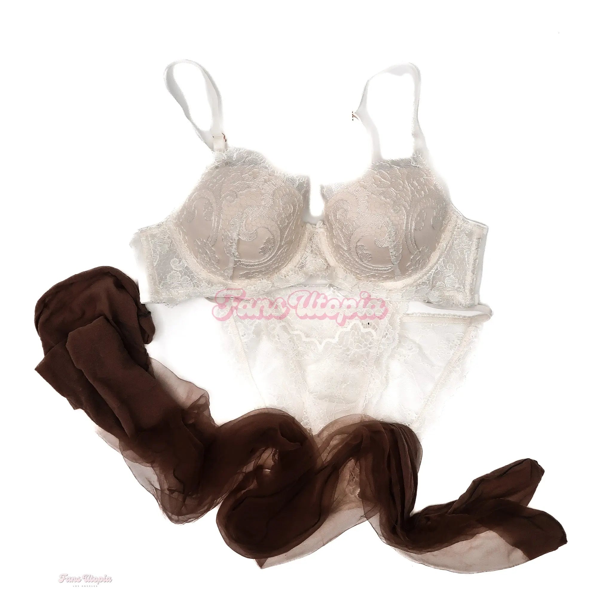 Leah Gotti White Lace Bra & Panty + Pantyhose Leah Gotti
