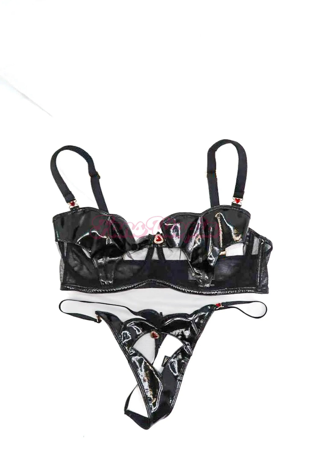 Lena the Plug HB Black Red Heart Bra & Panty Set Lena the Plug