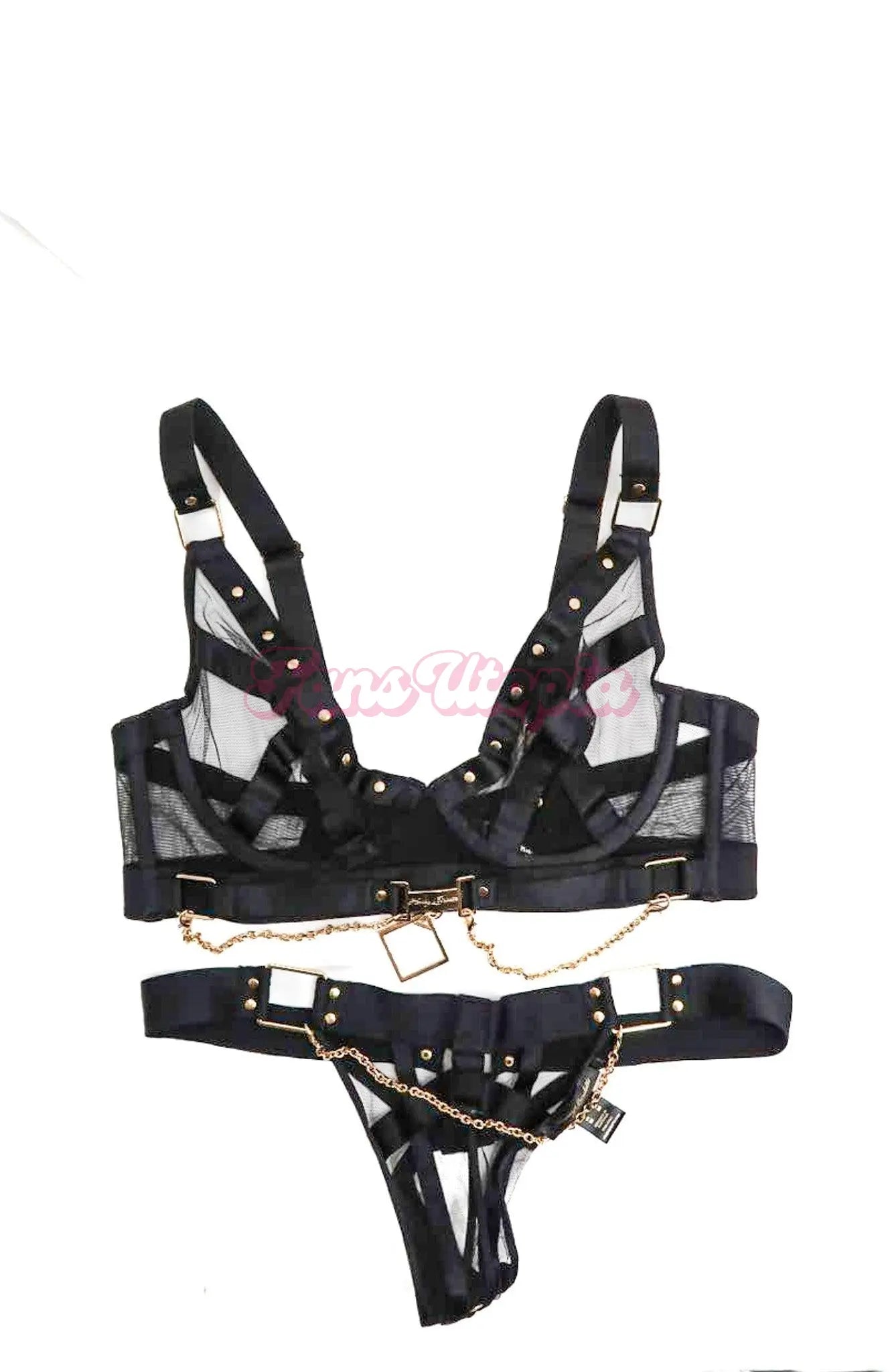 Lena the Plug HB Black Rivitted Bra & Panty Set Lena the Plug