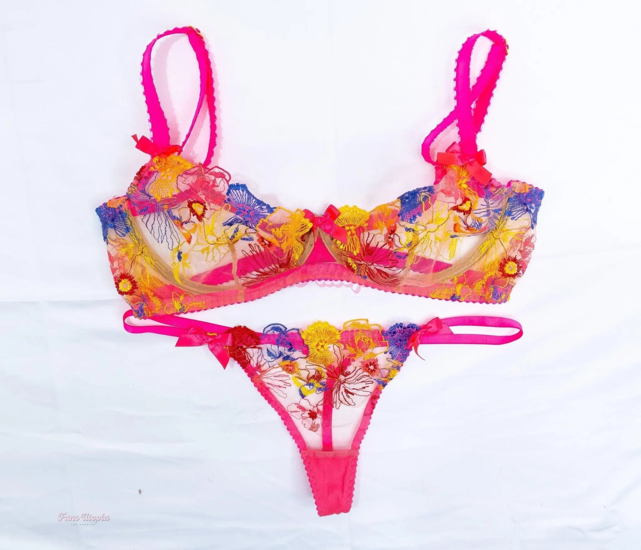 Lily Lou Hot Pink AP Lace Floral Bra & Panties Set Lily Lou