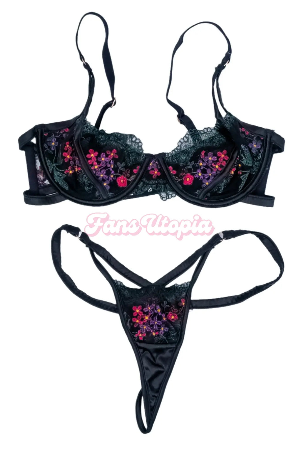 Liz Jordan Black Floral Lace Bra & Panties Set Liz Jordan