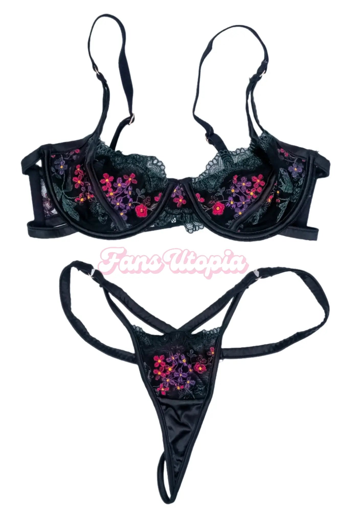 Liz Jordan Black Floral Lace Bra & Panties Set Liz Jordan