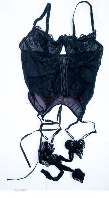 Lumi Ray Black Basque with Garter Straps + Fishnets Lumi Ray