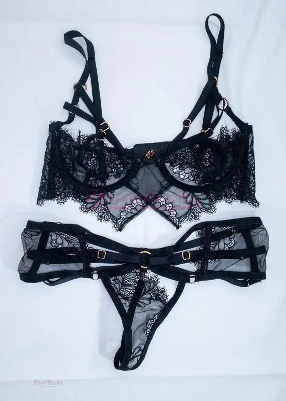 Lumi Ray Black Bra & Garter Belt Panties Set Lumi Ray