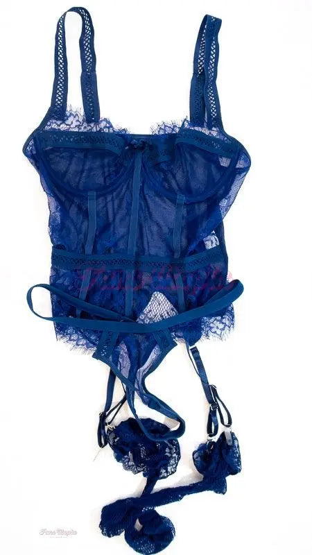 Lumi Ray Dark Blue Basque + Panties & Fishnet Stockings Lumi Ray