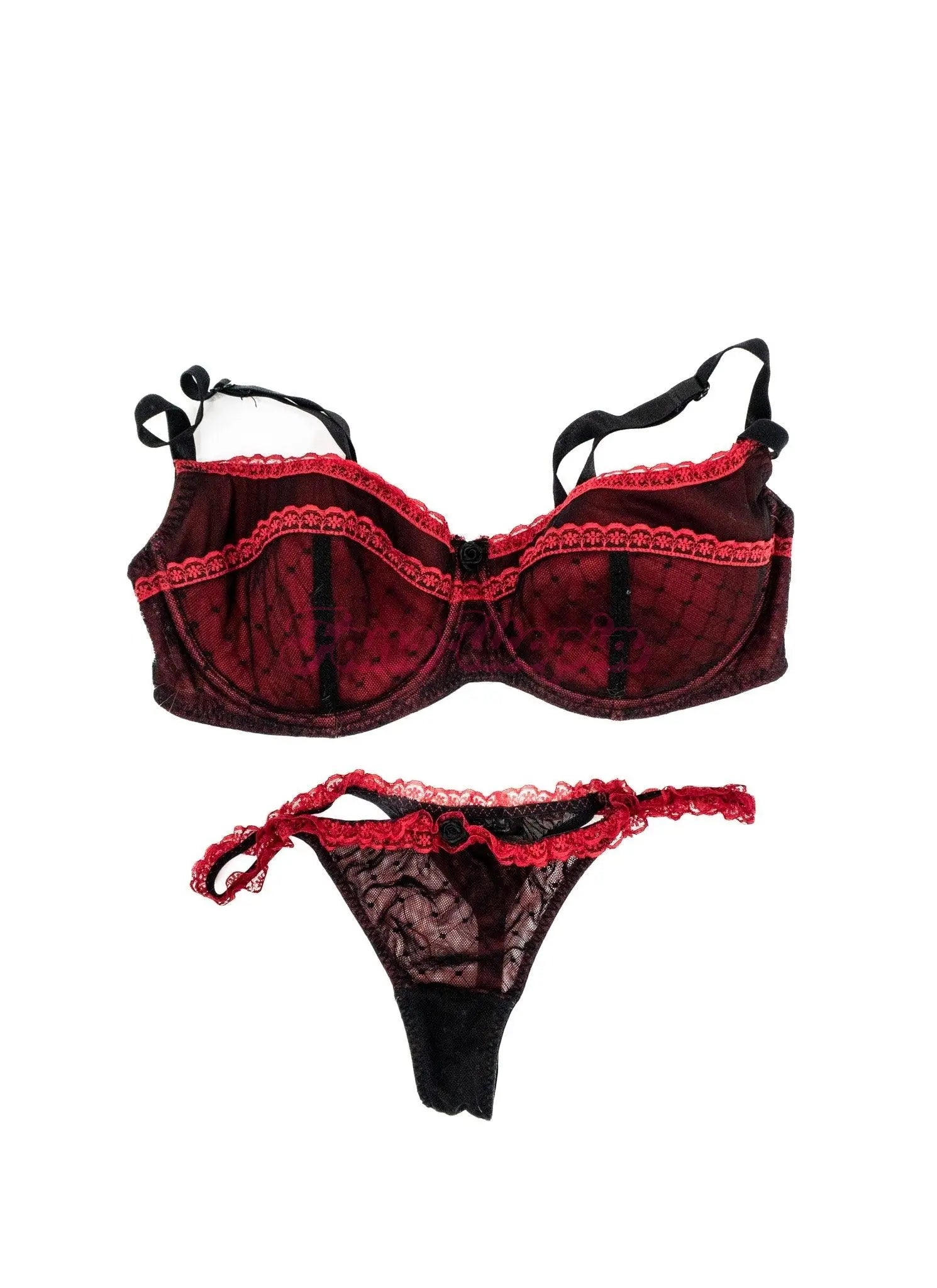 Natasha Nice Red Black Mesh Bra & Panty Set Natasha Nice