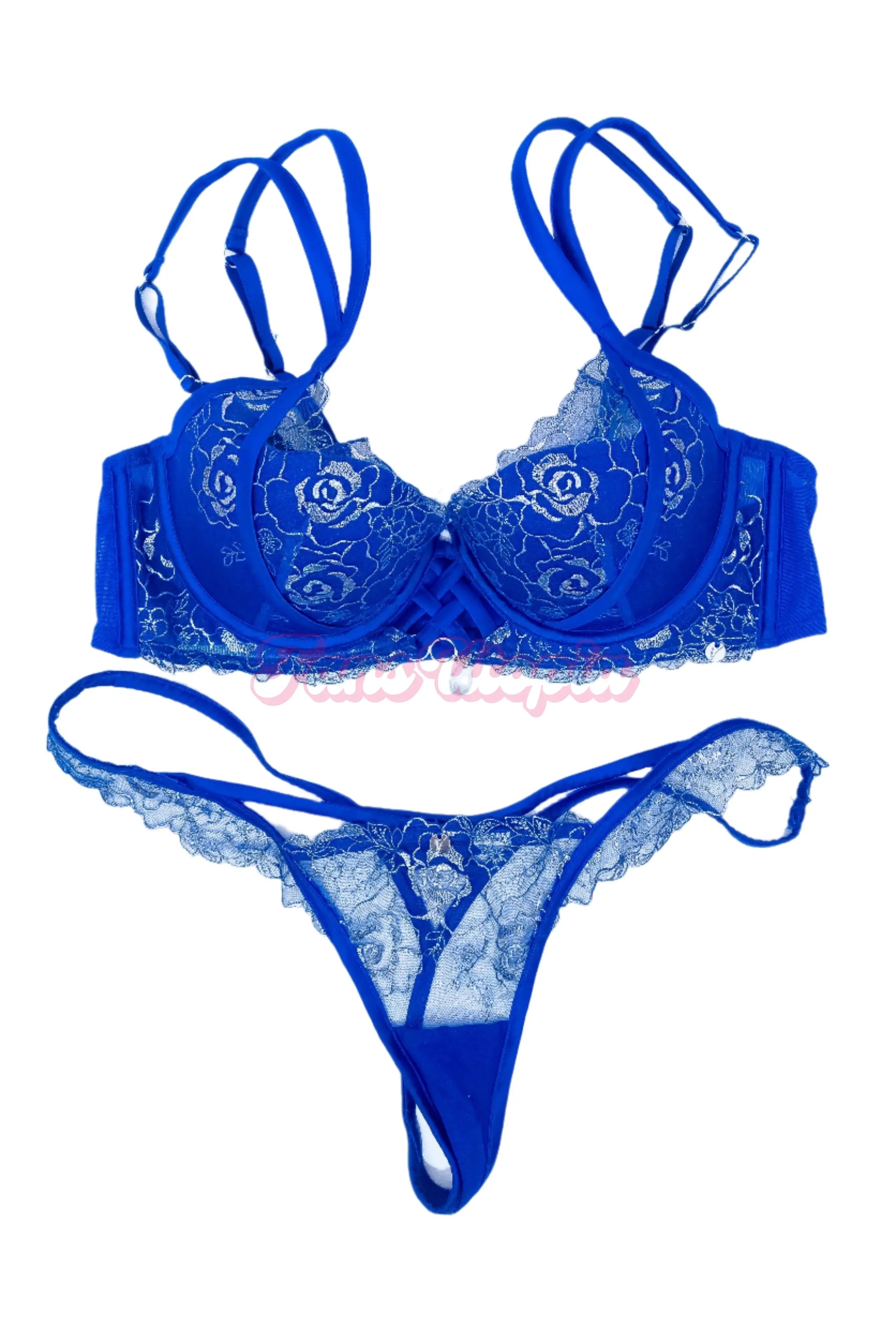 Nicole Aria Blue Lace Bra & Panties Set Nicole Aria