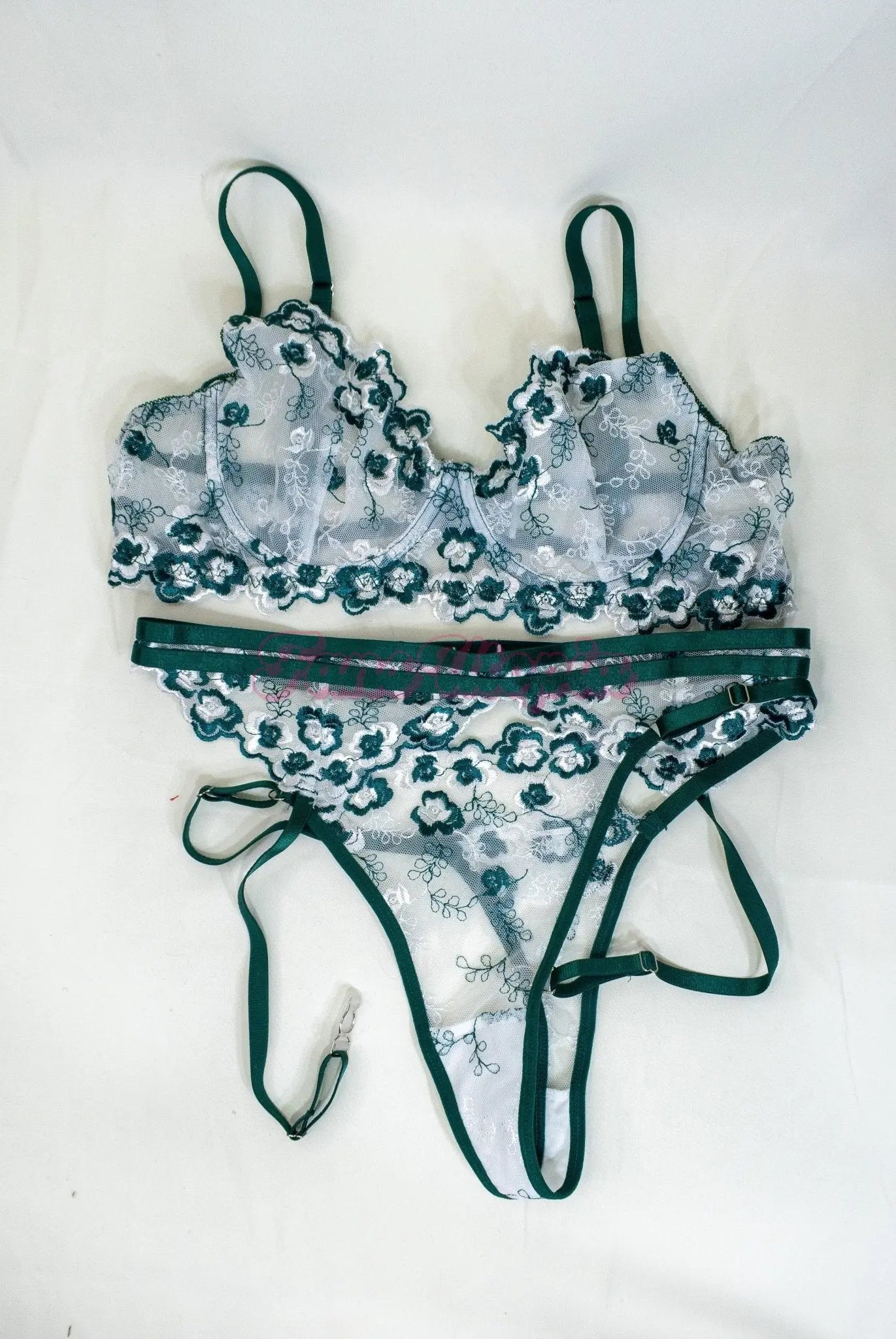 Nikki Benz Green & White Floral Lingerie Set Nikki Benz
