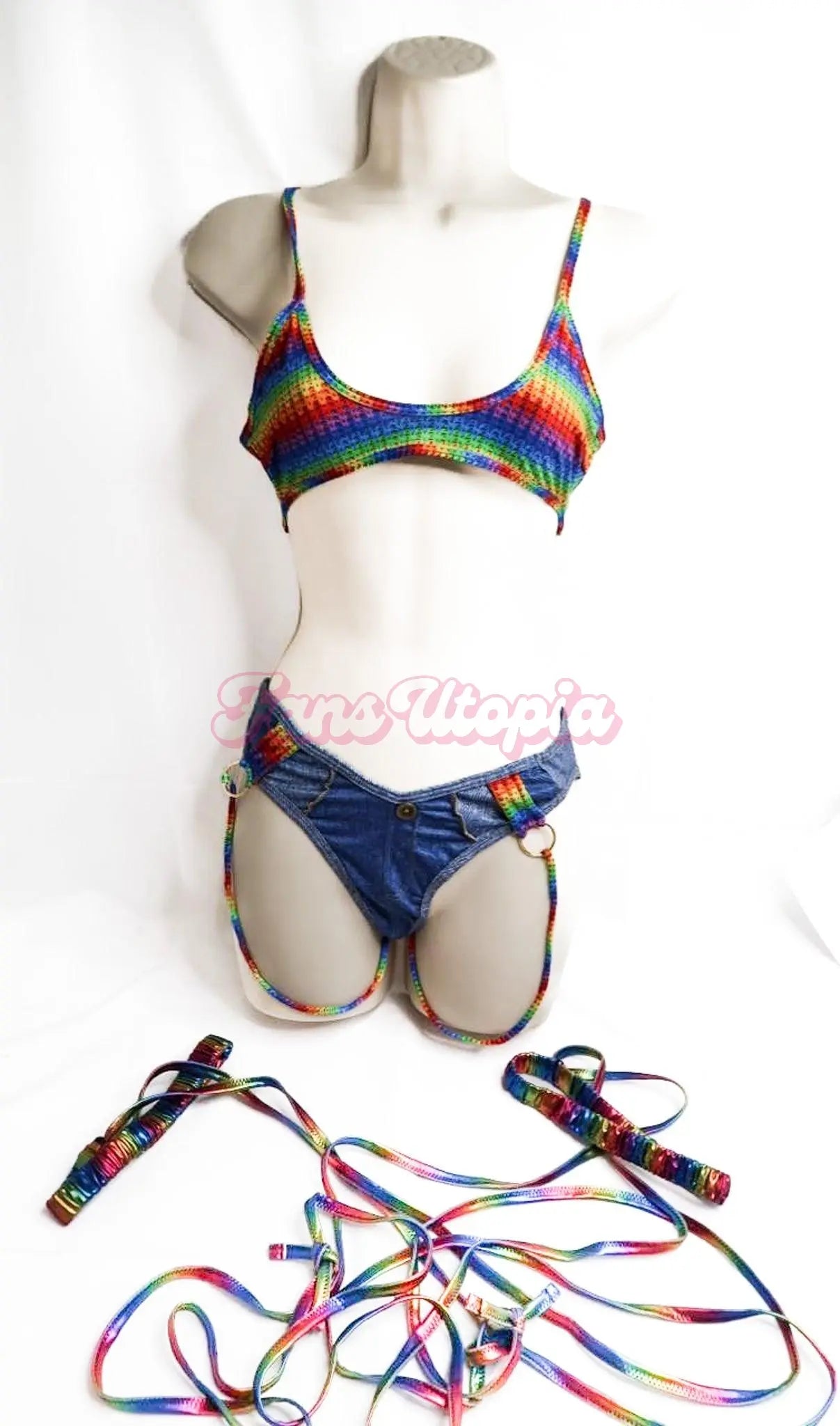 PPLUS - Strip Club - Shrooms Q Colorful Bra & Panty Set + Rainbow Leg Wraps Porn+