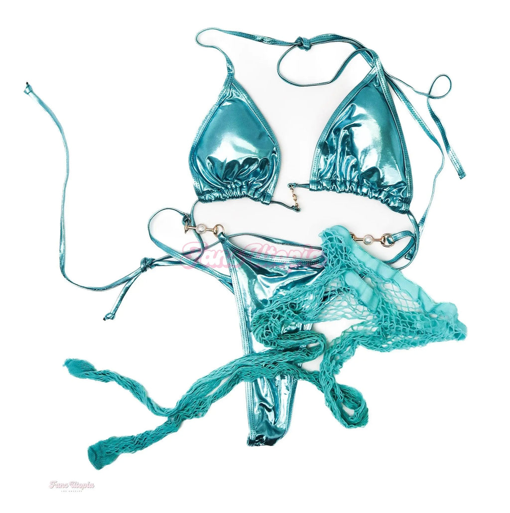 Payton Preslee Blue Metallic Bikini + Blue Fishnet Stockings Payton Preslee
