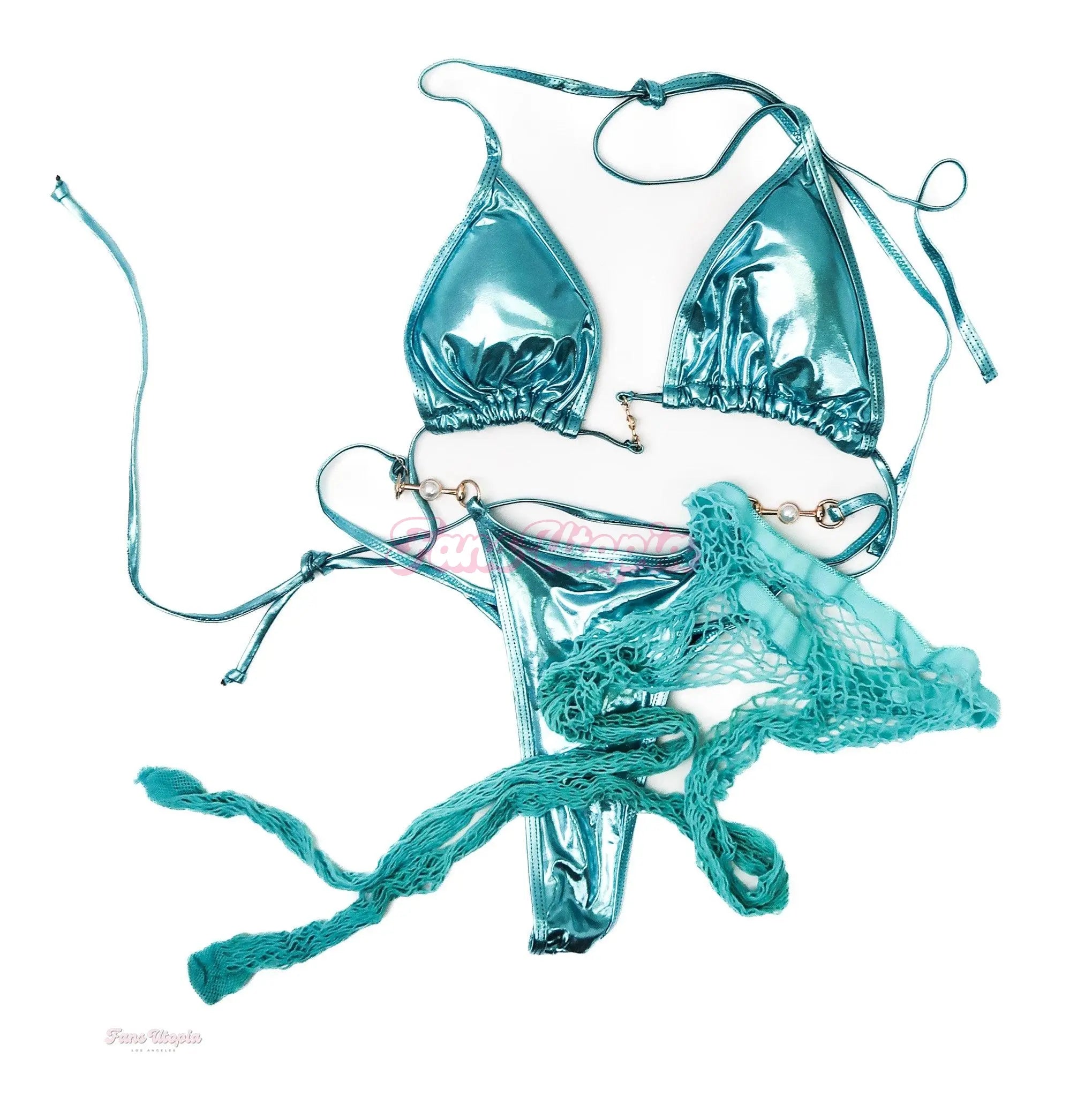 Payton Preslee Blue Metallic Bikini + Blue Fishnet Stockings Payton Preslee