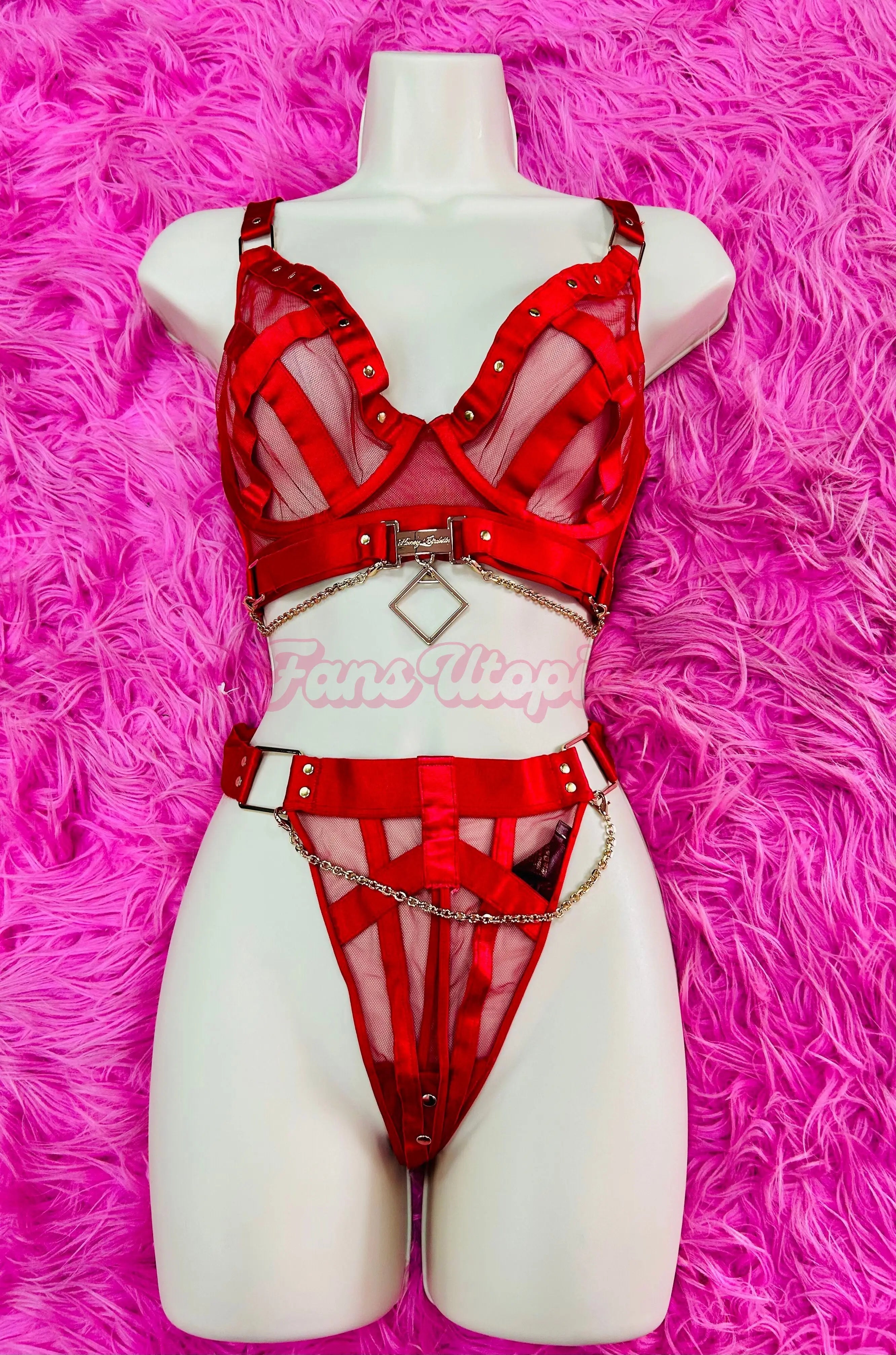 Payton Preslee HB Red Bra & Panty with Chains Payton Preslee