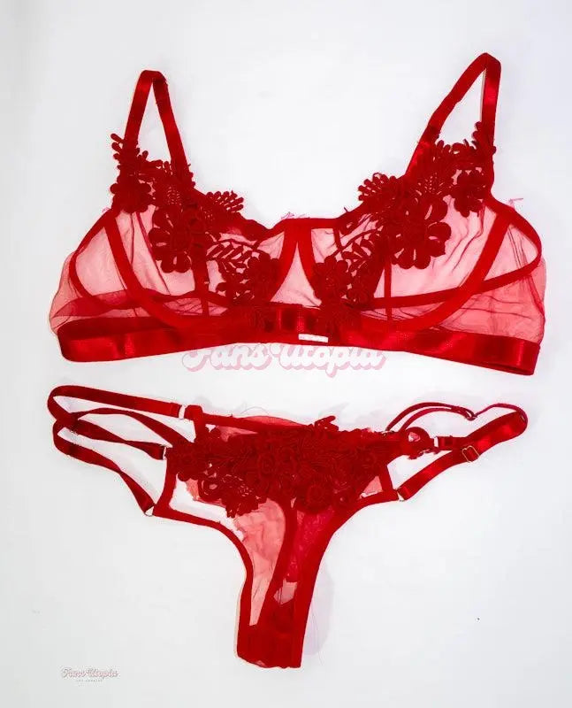 Payton Preslee Red Floral Lace Bra & Panties Set Payton Preslee