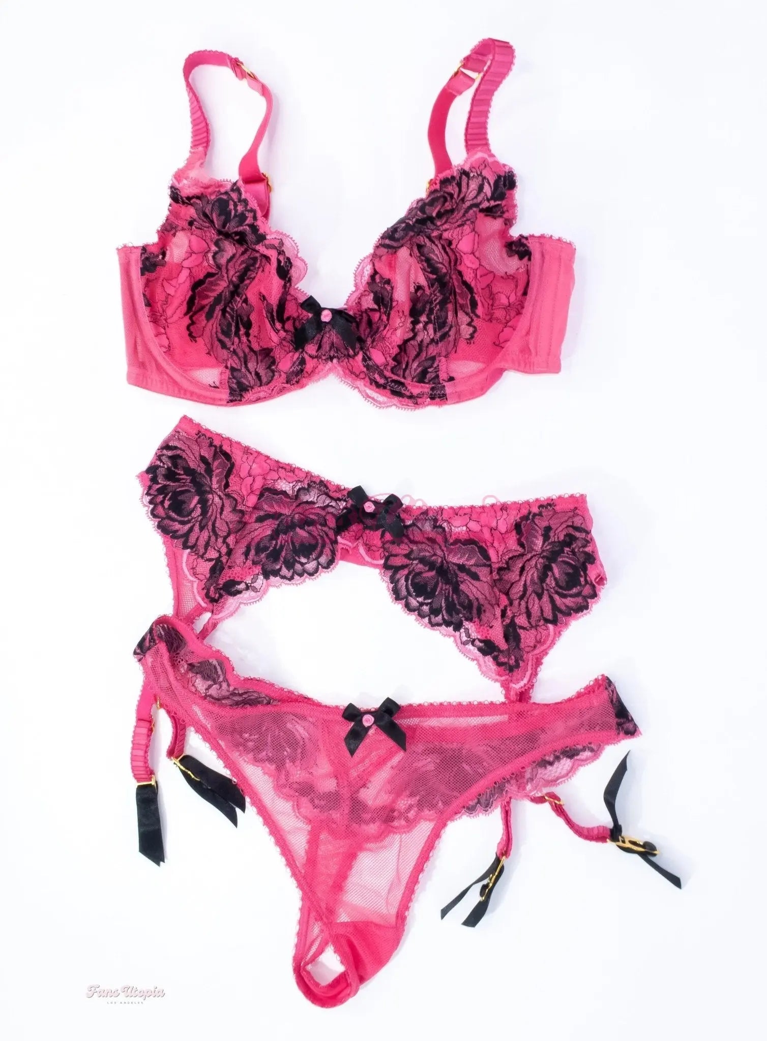 Queenie Sateen Agent Provocator Pink & Black Lace Lingerie Set Queenie Sateen