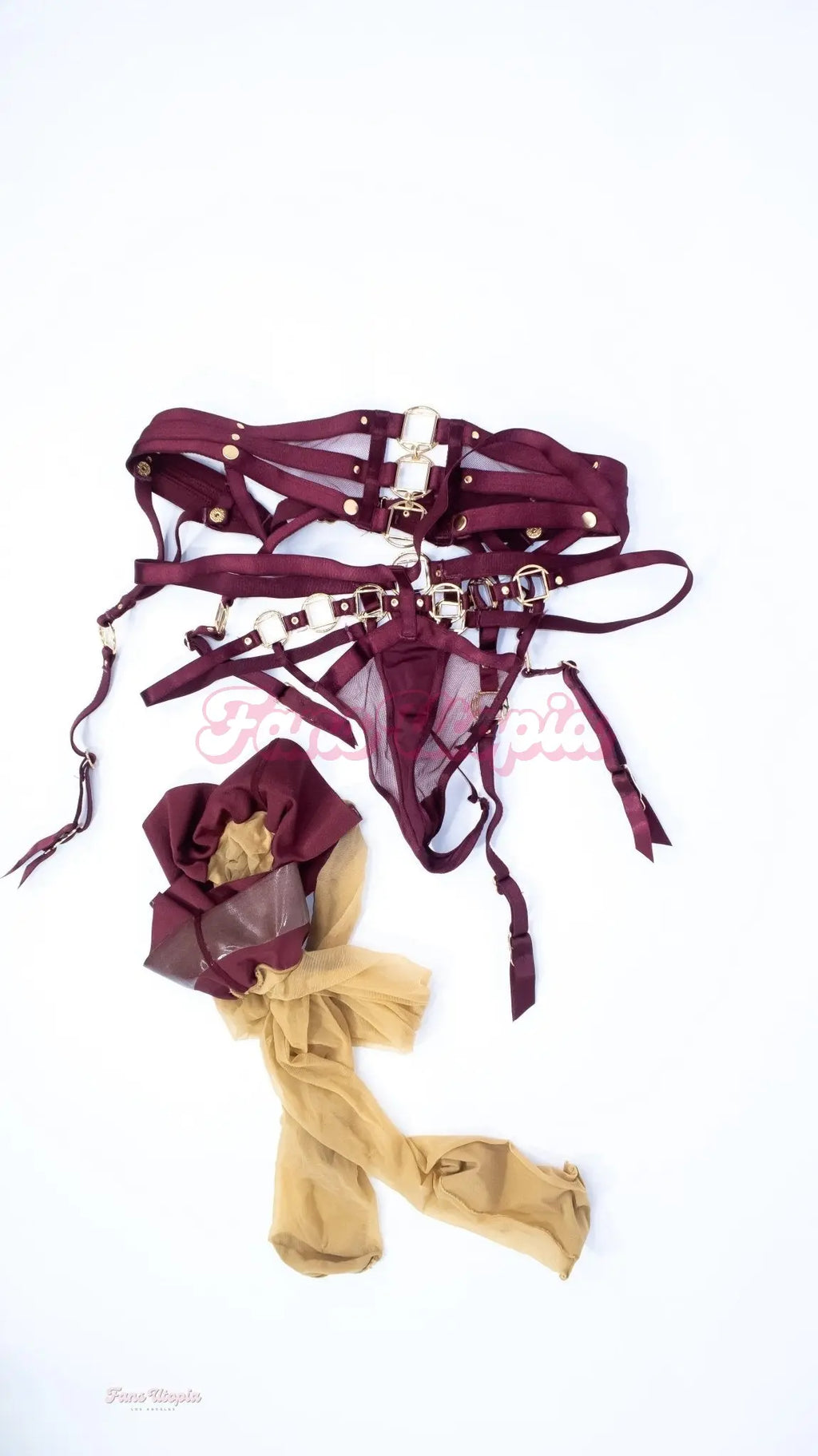 Queenie Sateen HB Burgundy Garter, Thong, & thigh highs Queenie Sateen