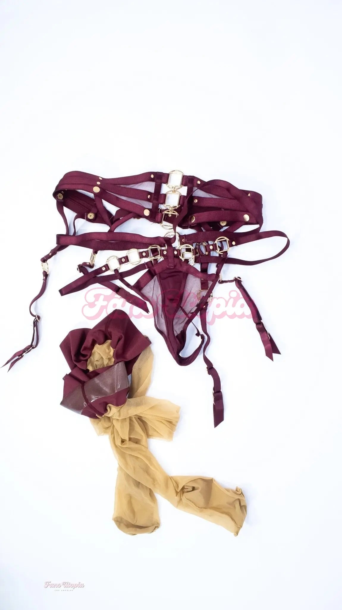 Queenie Sateen HB Burgundy Garter, Thong, & thigh highs Queenie Sateen
