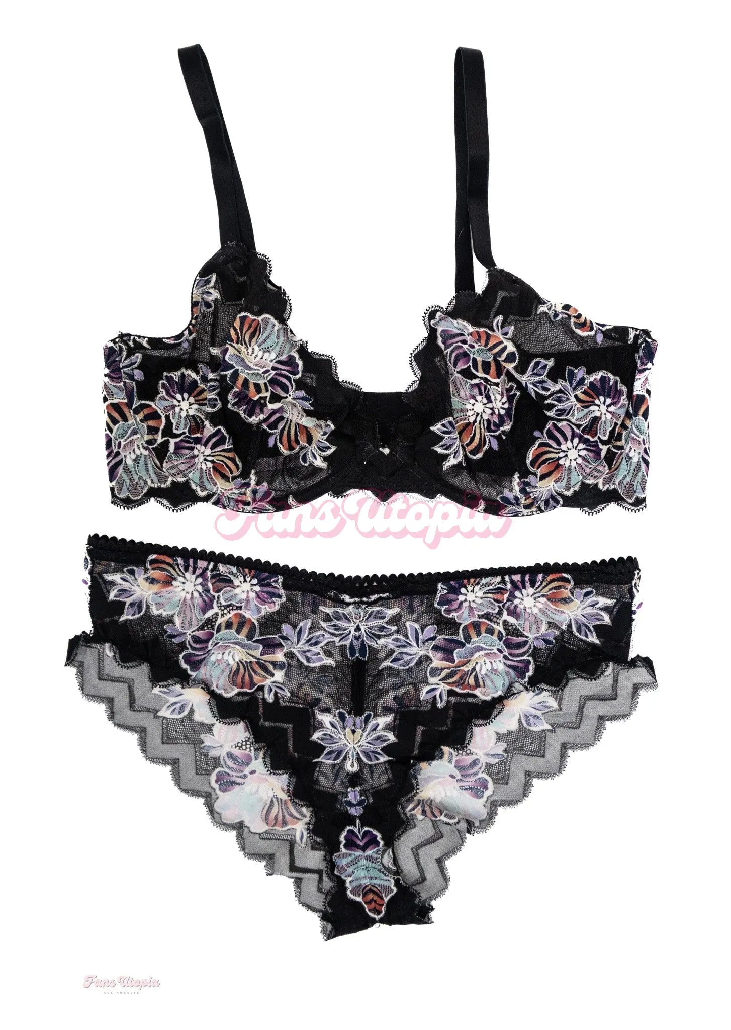 Riley Nixon Black Tropical Lace Bra & Panty Set Riley Nixon