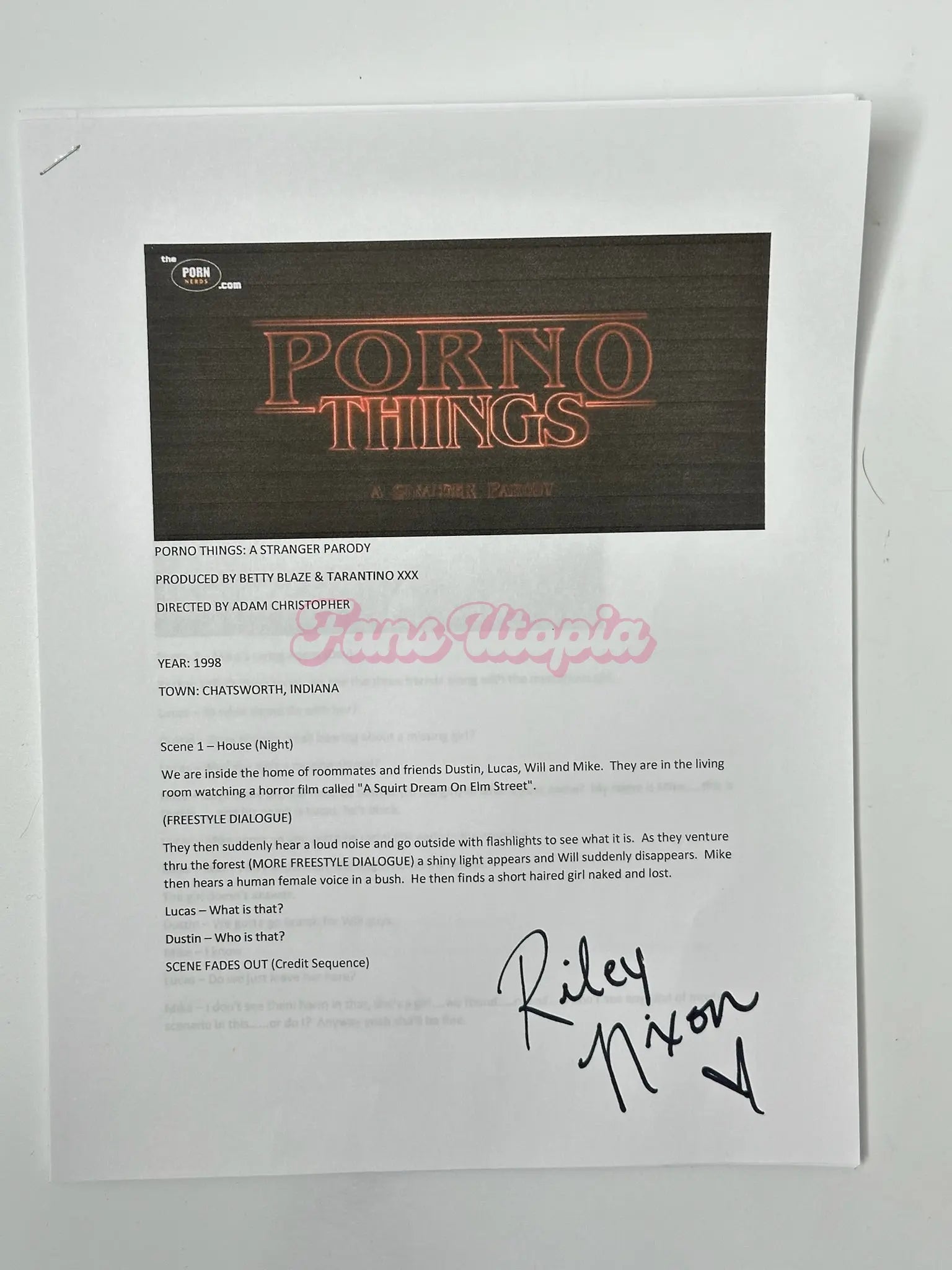 Riley Nixon Signed P*rno Things Scripts Riley Nixon