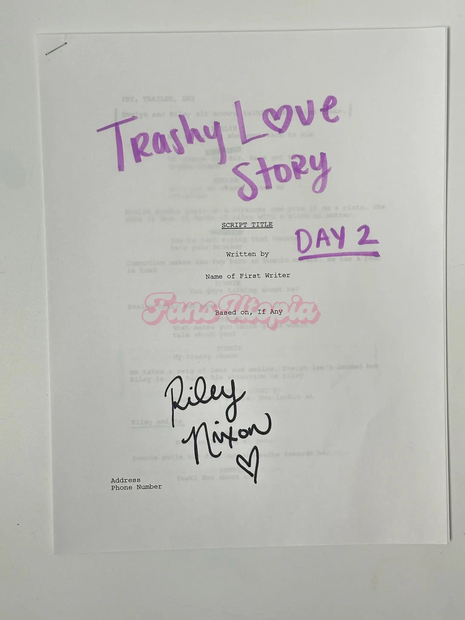 Riley Nixon Signed Trashy Love Story Scripts Riley Nixon