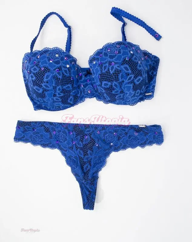 Samantha Mack Blue Black Ripped Bra & Panties Set Samantha Mack