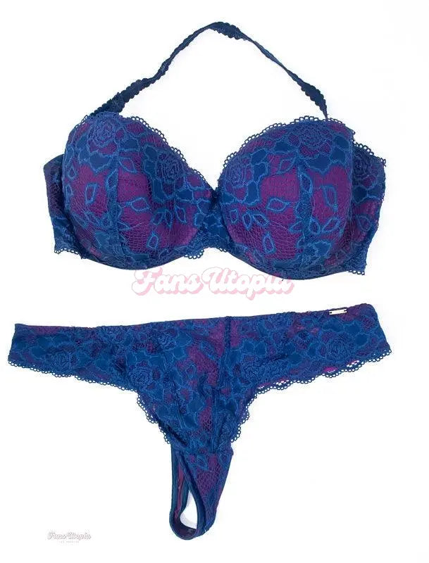 Samantha Mack Blue & Purple Cum Stained Lace Bra & Panties  Set Samantha Mack