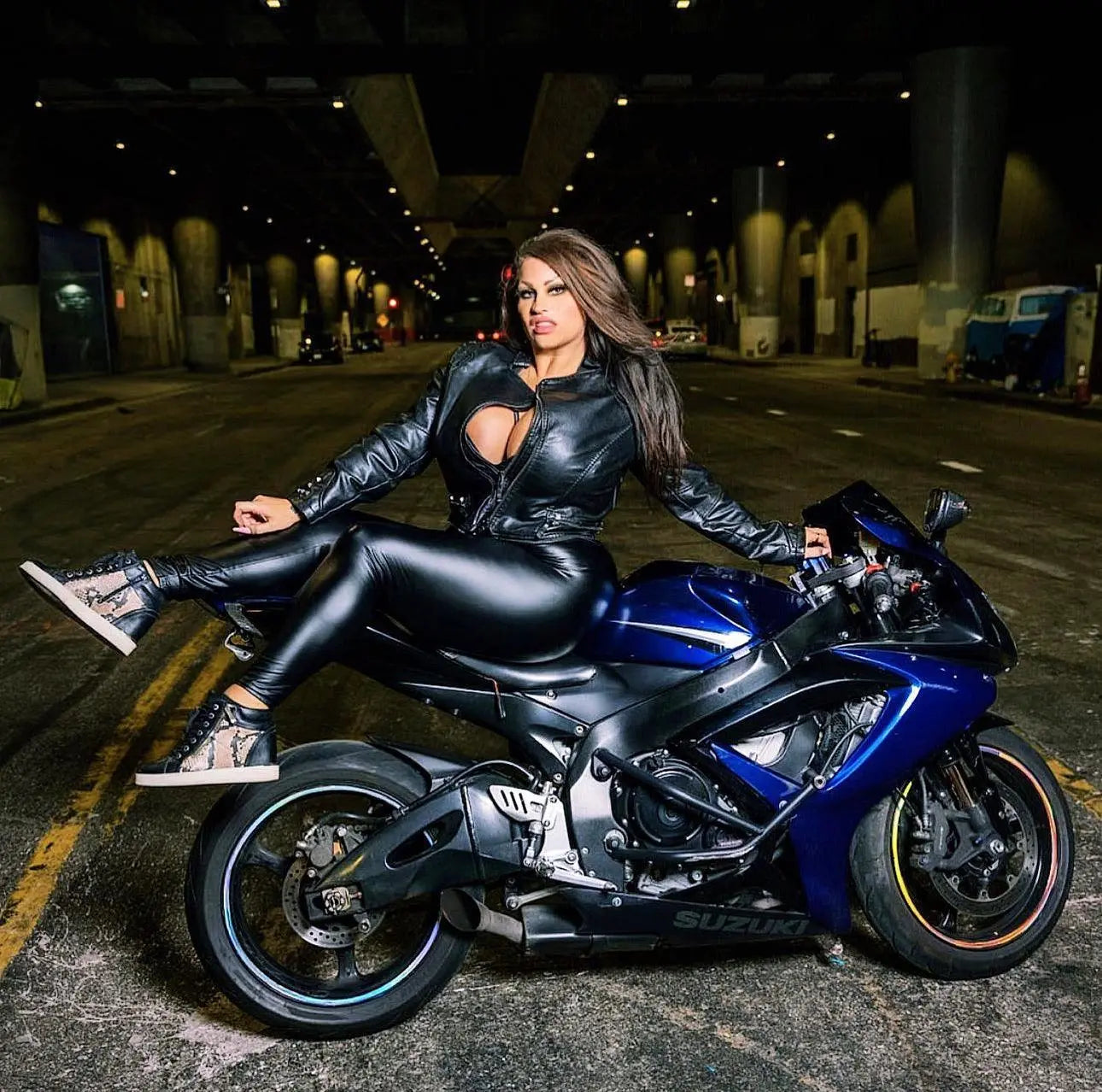 Samantha Mack Moto Leathers Outfit Samantha Mack