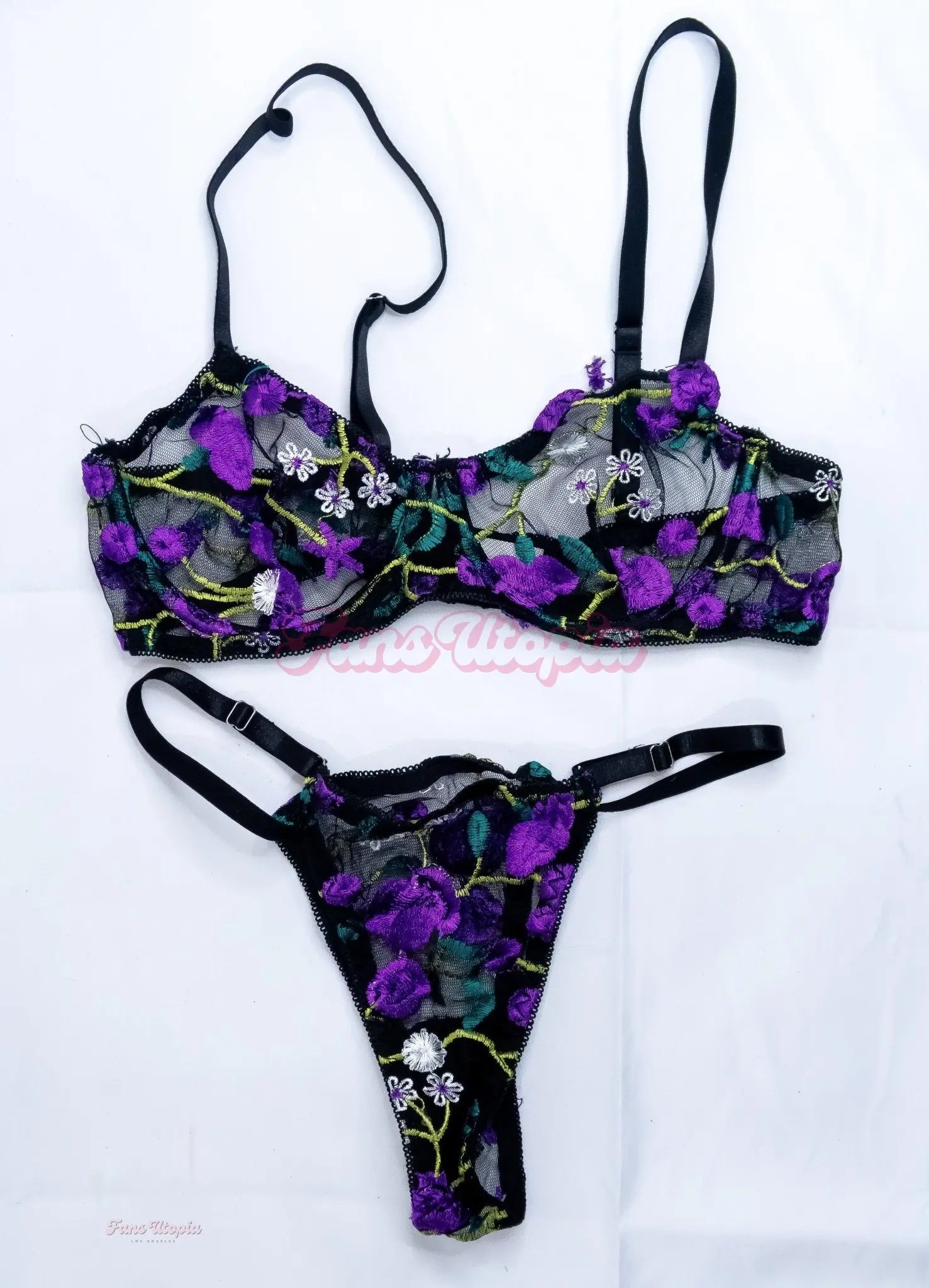 Sarah Illustrates Black Purple Floral Bra & Panties Set Sarah Illustrates