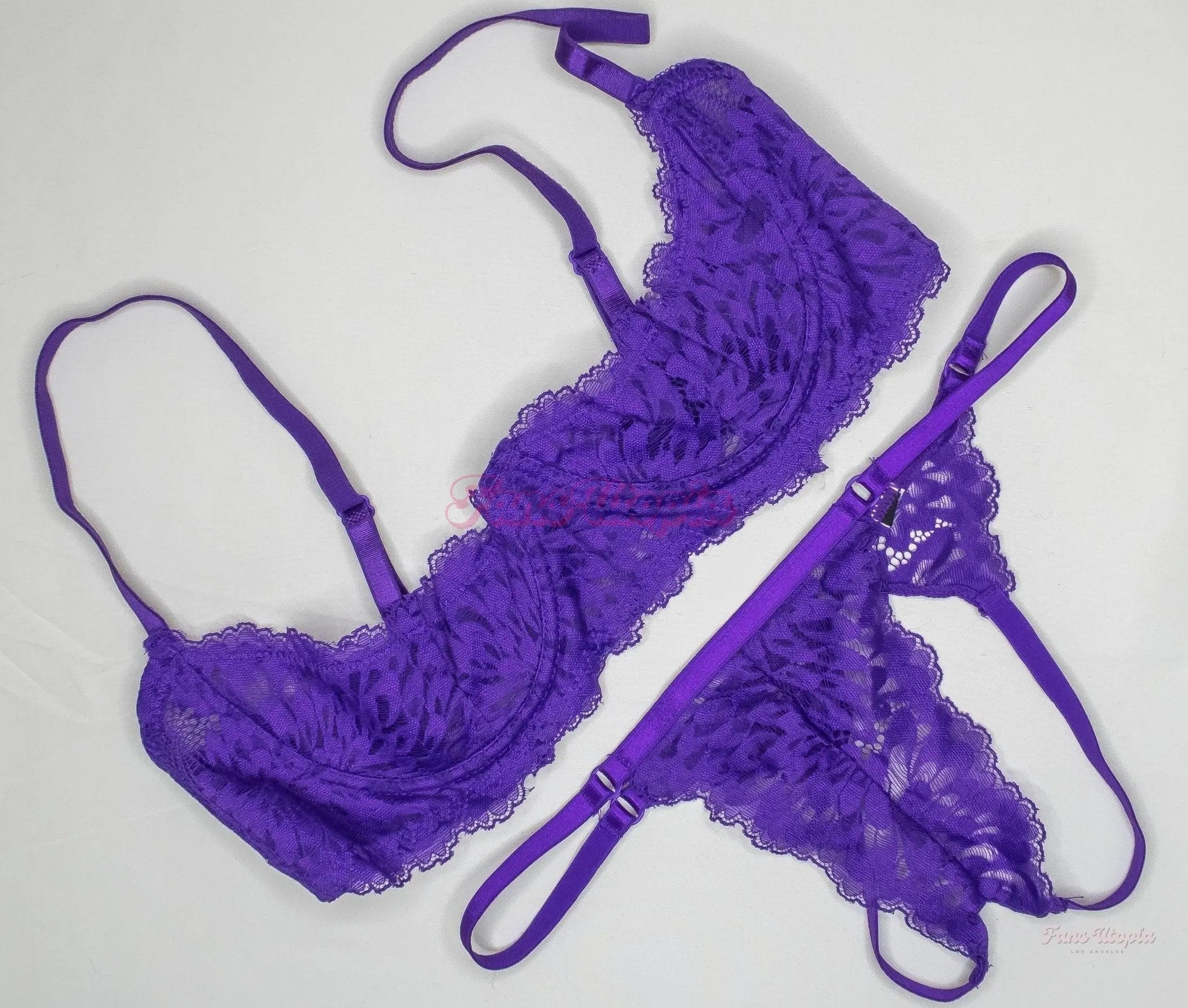Savannah Bond Purple Lace Bra & Crotchless Panties Set OUTLET