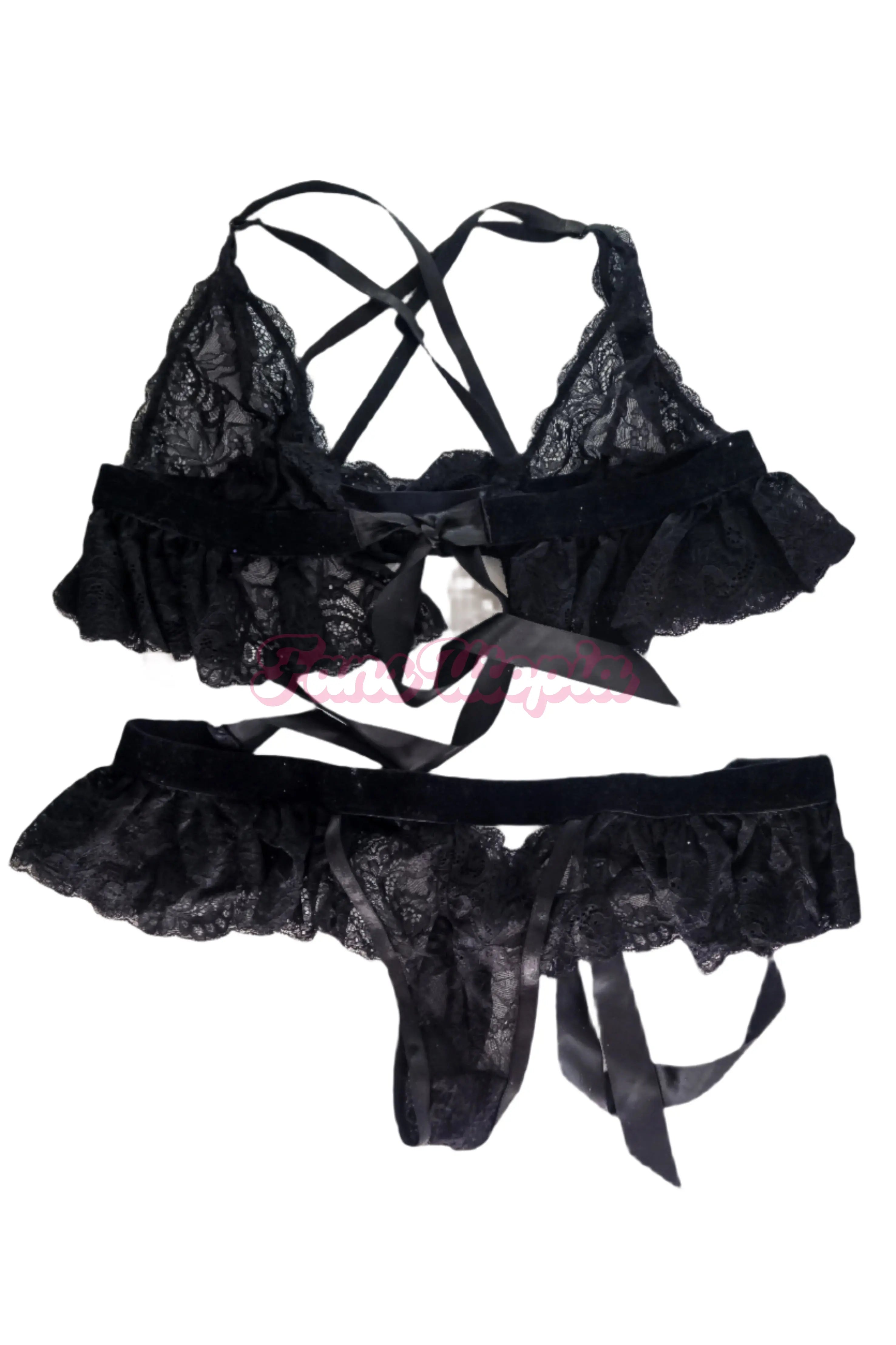 Sinatra Monroe Black Frilly Lace Bra & Panties Set Sinatra Monroe