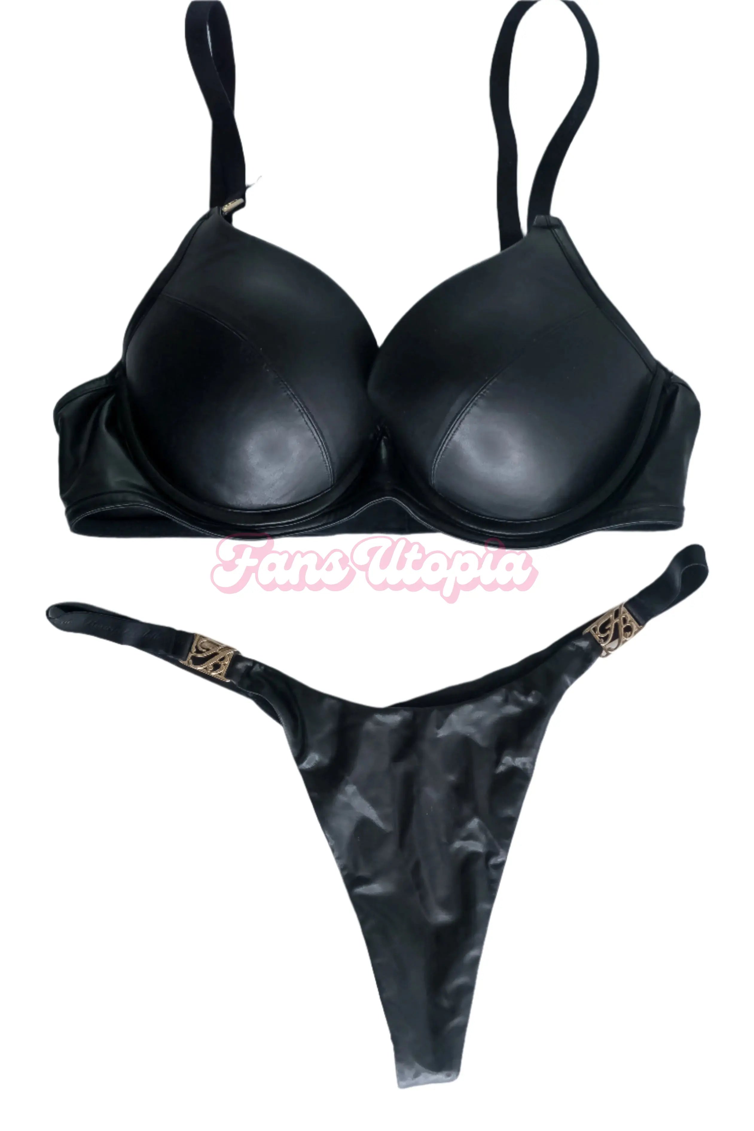 Sinatra Monroe Black HB Faux Leather Bra & Panties Set Sinatra Monroe