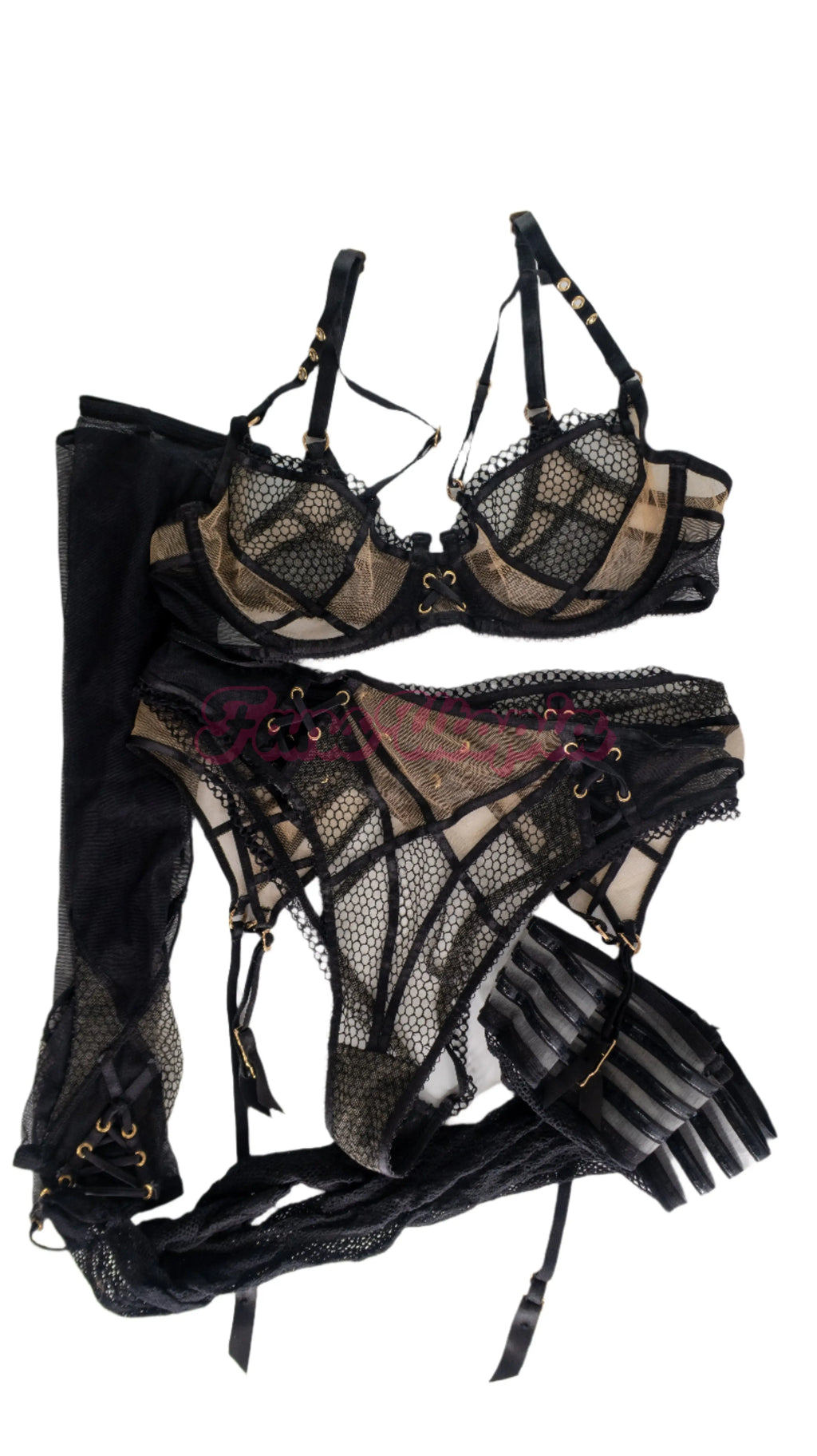 Sinatra Monroe Black HB Mesh Complete Lingerie Set Sinatra Monroe