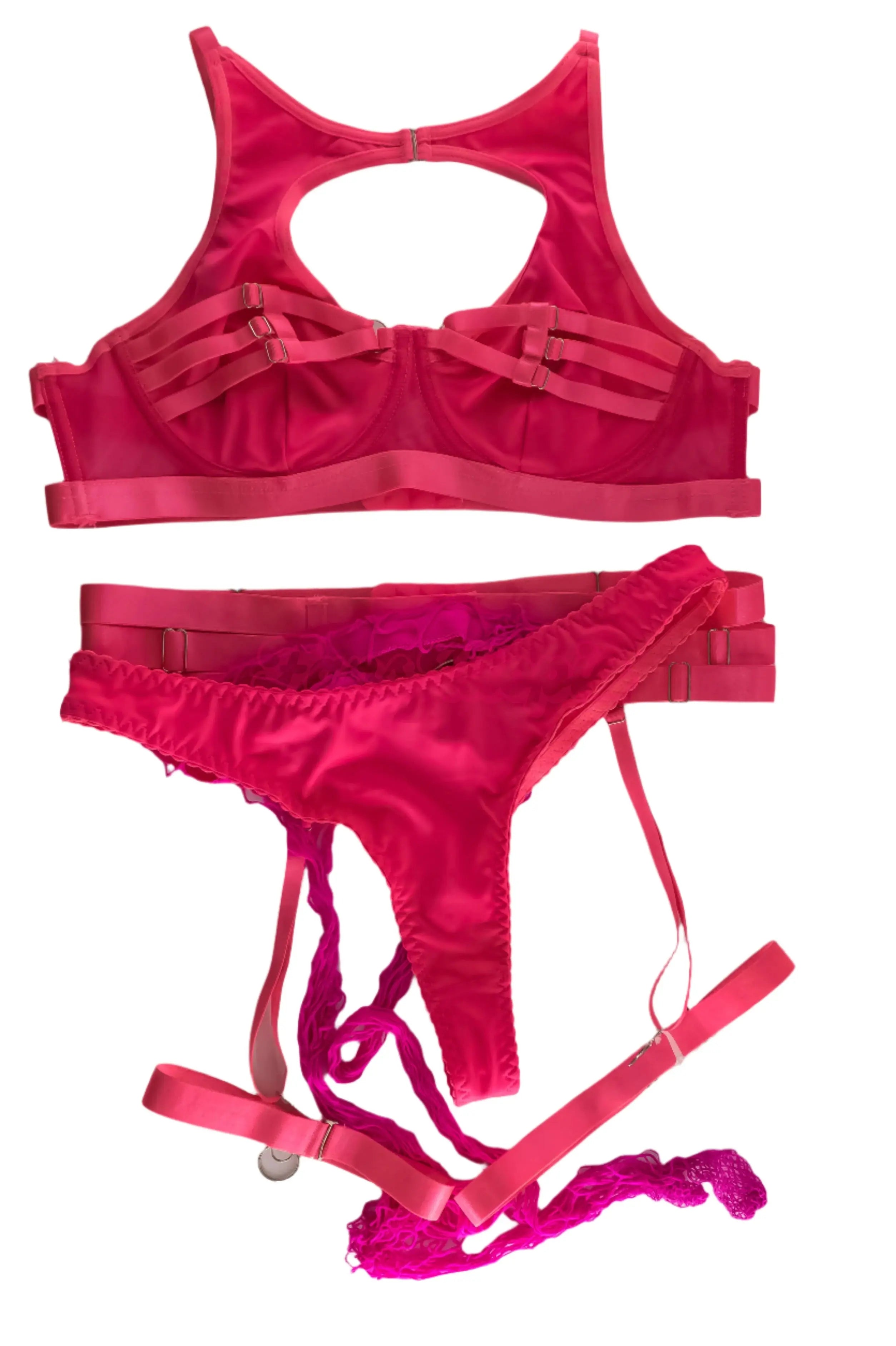 Sinatra Monroe Hot Pink Strappy Complete Lingerie Set Sinatra Monroe