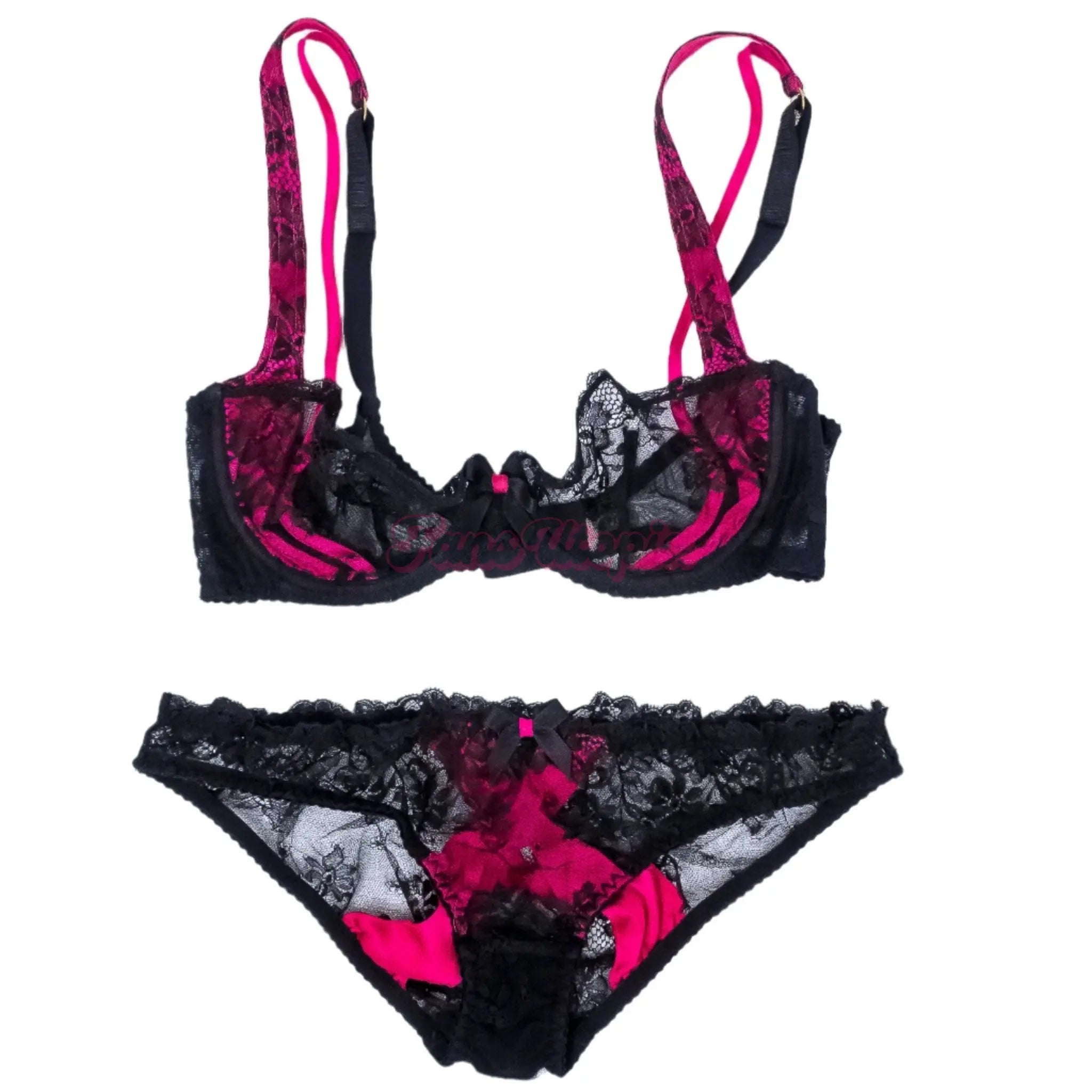 Vicki Chase Black Hot Pink Lace AP Bra & Panties Set Vicki Chase