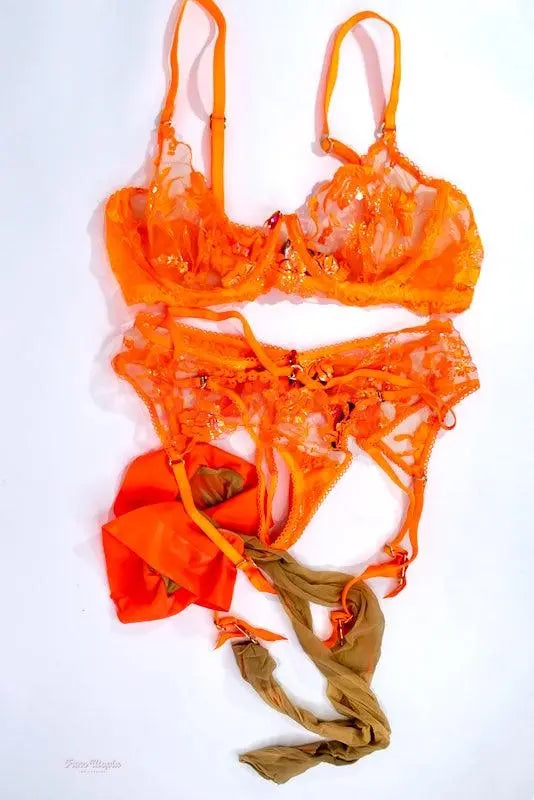 Vicki Chase HB Neon Orange Complete Lingerie Set Vicki Chase