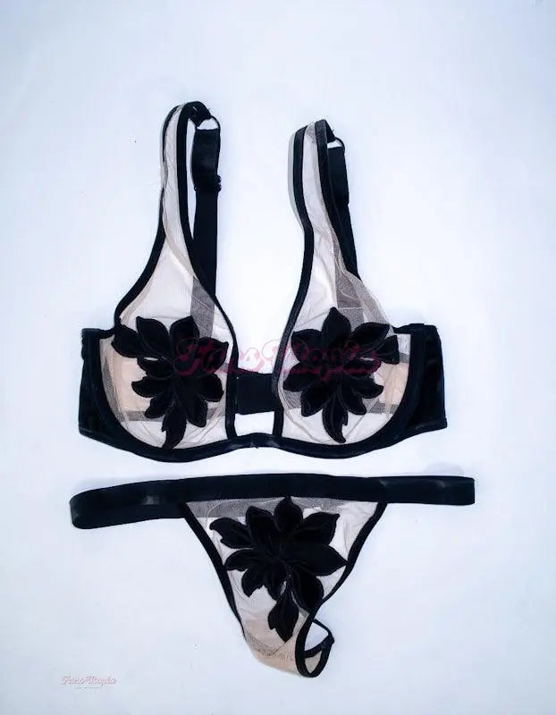 Vicki Chase Velvet Floral Bra & Panties Set + Thigh High Stockings Vicki Chase