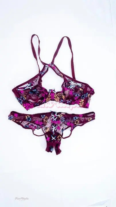 Violet Starr AP Juicy Crotchless Maroon Bra & Panties Set Violet Starr
