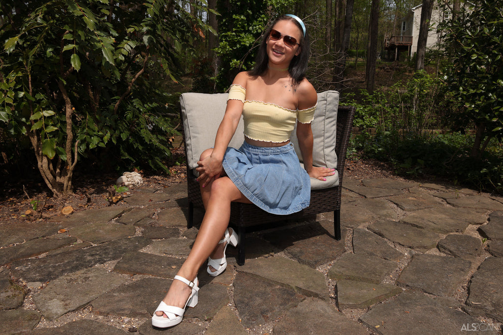 Yellow Top and Denim Skirt