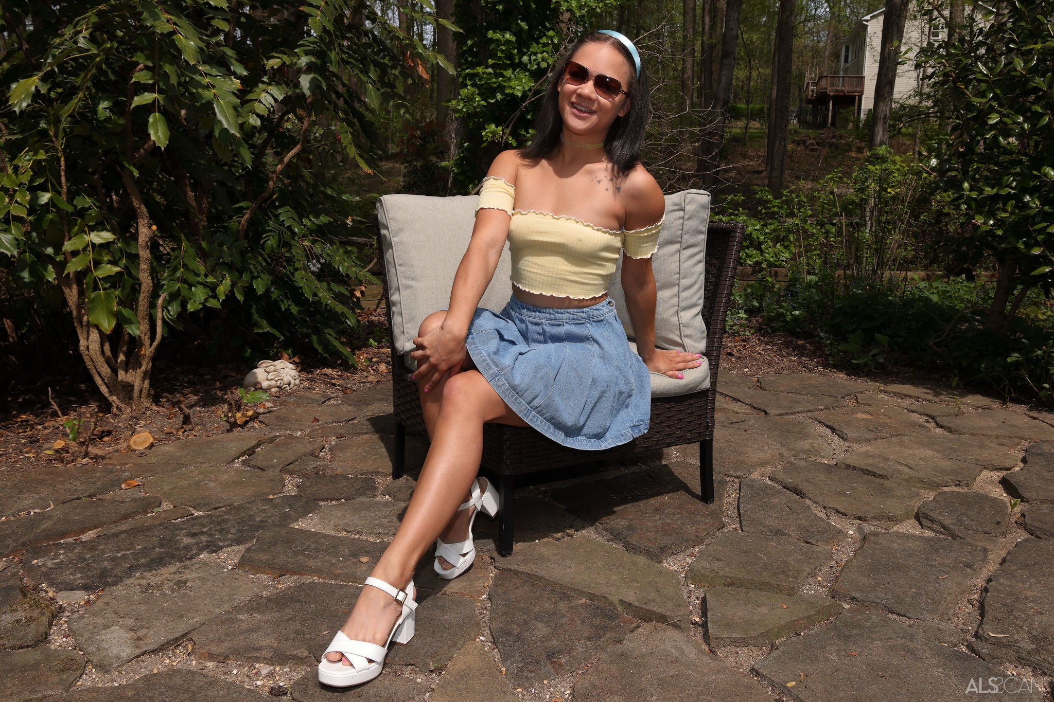 Yellow Top and Denim Skirt